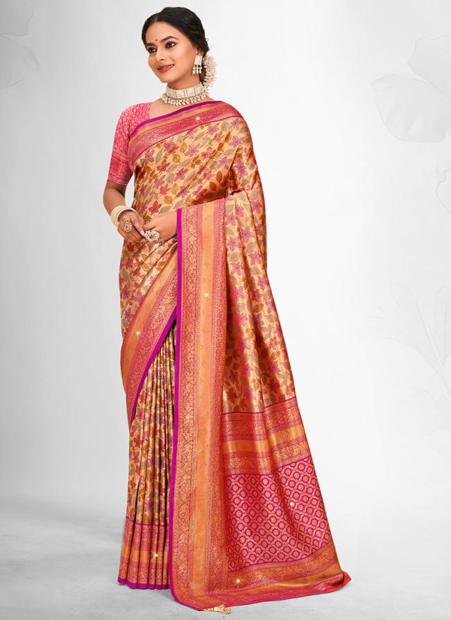 Banarasi Silk Orange Festival Wear Weaving Saree